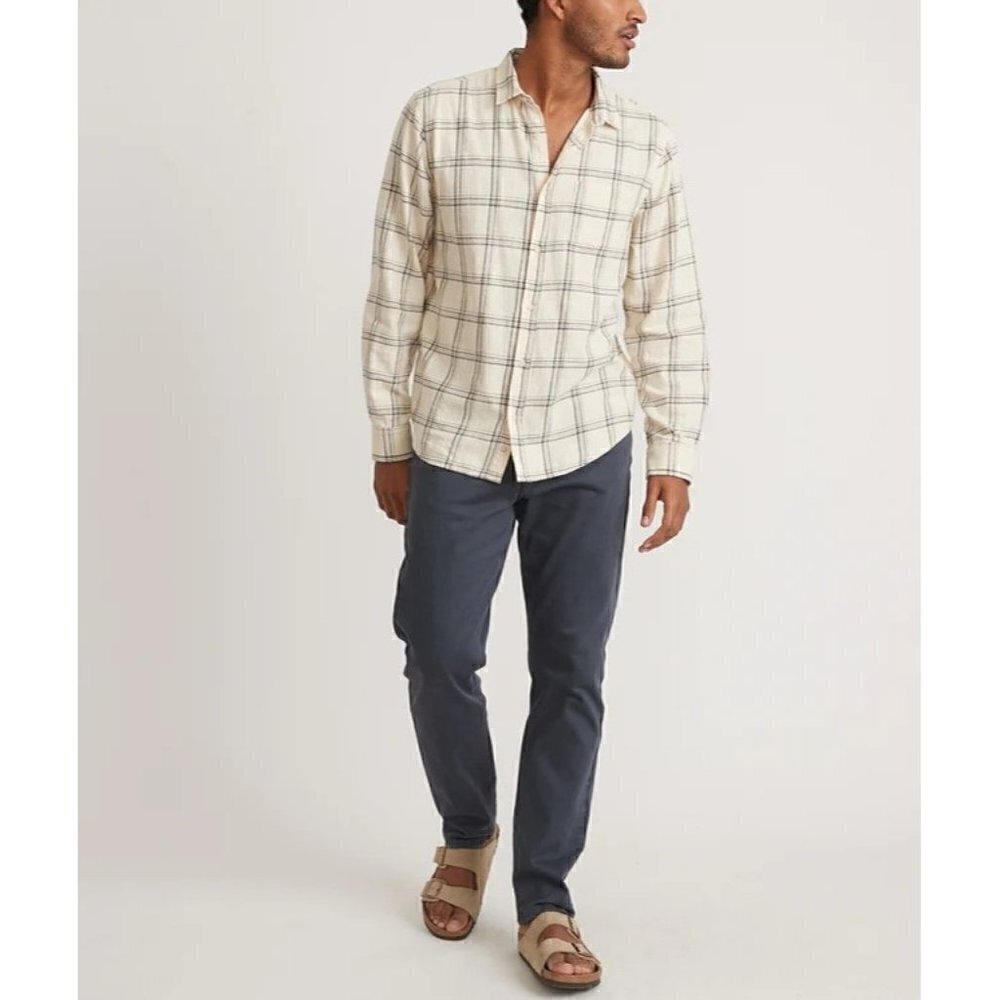 NWT Marine Layer Men's Classic‎ Fit Twill Grey Windowpane Shirt Medium